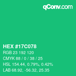 颜色代码: HEX #17C078 | qconv.com