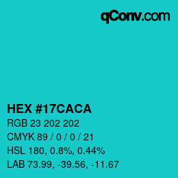 颜色代码: HEX #17CACA | qconv.com