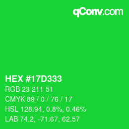 カラーコード: HEX #17D333 | qconv.com