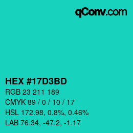 カラーコード: HEX #17D3BD | qconv.com