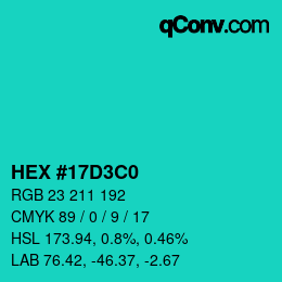 Color code: HEX #17D3C0 | qconv.com