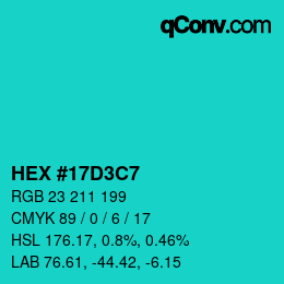 カラーコード: HEX #17D3C7 | qconv.com