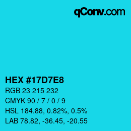 颜色代码: HEX #17D7E8 | qconv.com