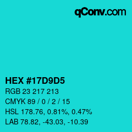 カラーコード: HEX #17D9D5 | qconv.com