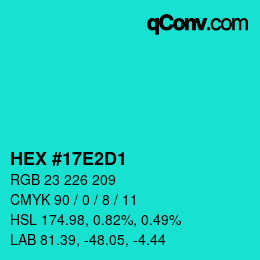 Color code: HEX #17E2D1 | qconv.com