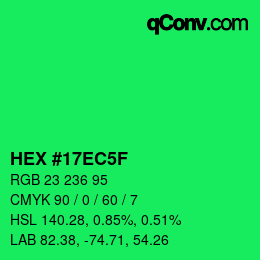 颜色代码: HEX #17EC5F | qconv.com