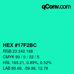 Color code: HEX #17F2BC | qconv.com