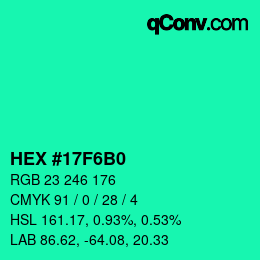 カラーコード: HEX #17F6B0 | qconv.com