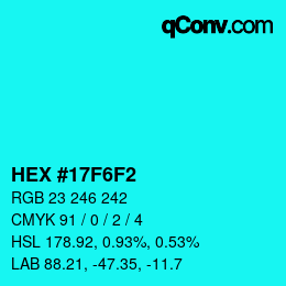 Color code: HEX #17F6F2 | qconv.com