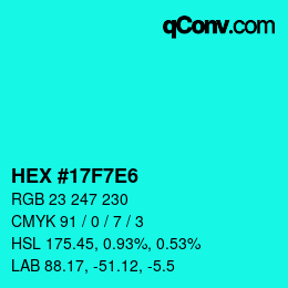 Color code: HEX #17F7E6 | qconv.com