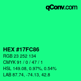 カラーコード: HEX #17FC86 | qconv.com