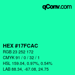 Color code: HEX #17FCAC | qconv.com
