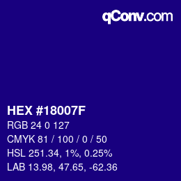 カラーコード: HEX #18007F | qconv.com