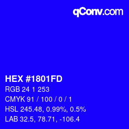Color code: HEX #1801FD | qconv.com