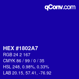 颜色代码: HEX #1802A7 | qconv.com