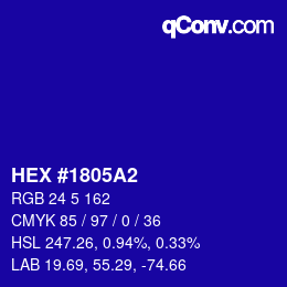 Farbcode: HEX #1805A2 | qconv.com
