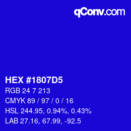 颜色代码: HEX #1807D5 | qconv.com
