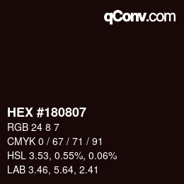 Farbcode: HEX #180807 | qconv.com