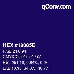 颜色代码: HEX #18085E | qconv.com