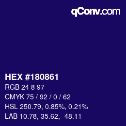 Farbcode: HEX #180861 | qconv.com