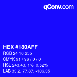 Color code: HEX #180AFF | qconv.com
