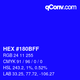 Color code: HEX #180BFF | qconv.com