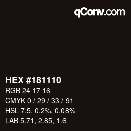 颜色代码: HEX #181110 | qconv.com