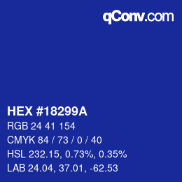 颜色代码: HEX #18299A | qconv.com