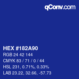 颜色代码: HEX #182A90 | qconv.com