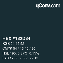 カラーコード: HEX #182D34 | qconv.com