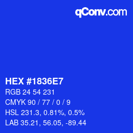 颜色代码: HEX #1836E7 | qconv.com