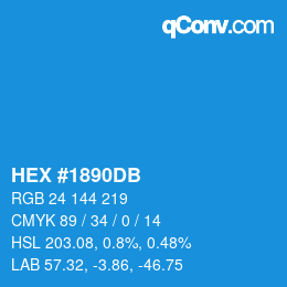 Farbcode: HEX #1890DB | qconv.com