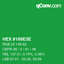 Color code: HEX #189E3E | qconv.com