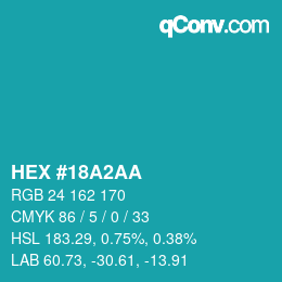 Color code: HEX #18A2AA | qconv.com