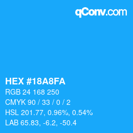 Color code: HEX #18A8FA | qconv.com