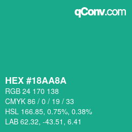 Color code: HEX #18AA8A | qconv.com