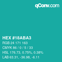 颜色代码: HEX #18ABA3 | qconv.com