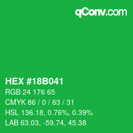颜色代码: HEX #18B041 | qconv.com