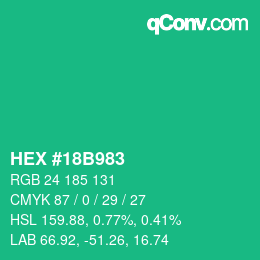 カラーコード: HEX #18B983 | qconv.com