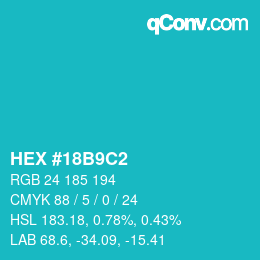 カラーコード: HEX #18B9C2 | qconv.com