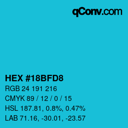 カラーコード: HEX #18BFD8 | qconv.com