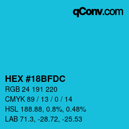 颜色代码: HEX #18BFDC | qconv.com