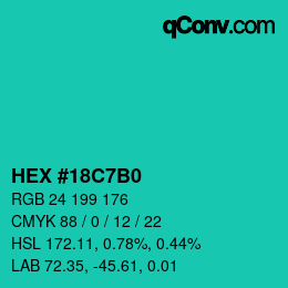 Color code: HEX #18C7B0 | qconv.com