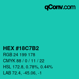 カラーコード: HEX #18C7B2 | qconv.com