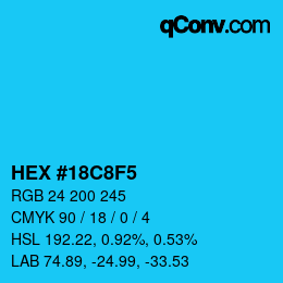 カラーコード: HEX #18C8F5 | qconv.com