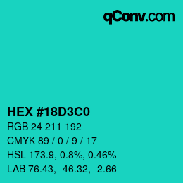 Color code: HEX #18D3C0 | qconv.com