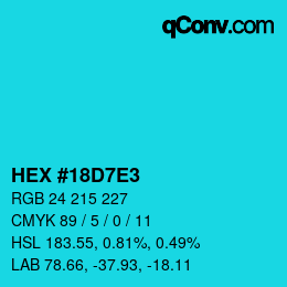 Color code: HEX #18D7E3 | qconv.com