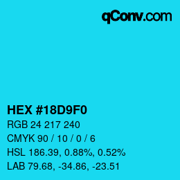Color code: HEX #18D9F0 | qconv.com