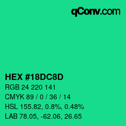Código de color: HEX #18DC8D | qconv.com