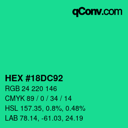 Color code: HEX #18DC92 | qconv.com